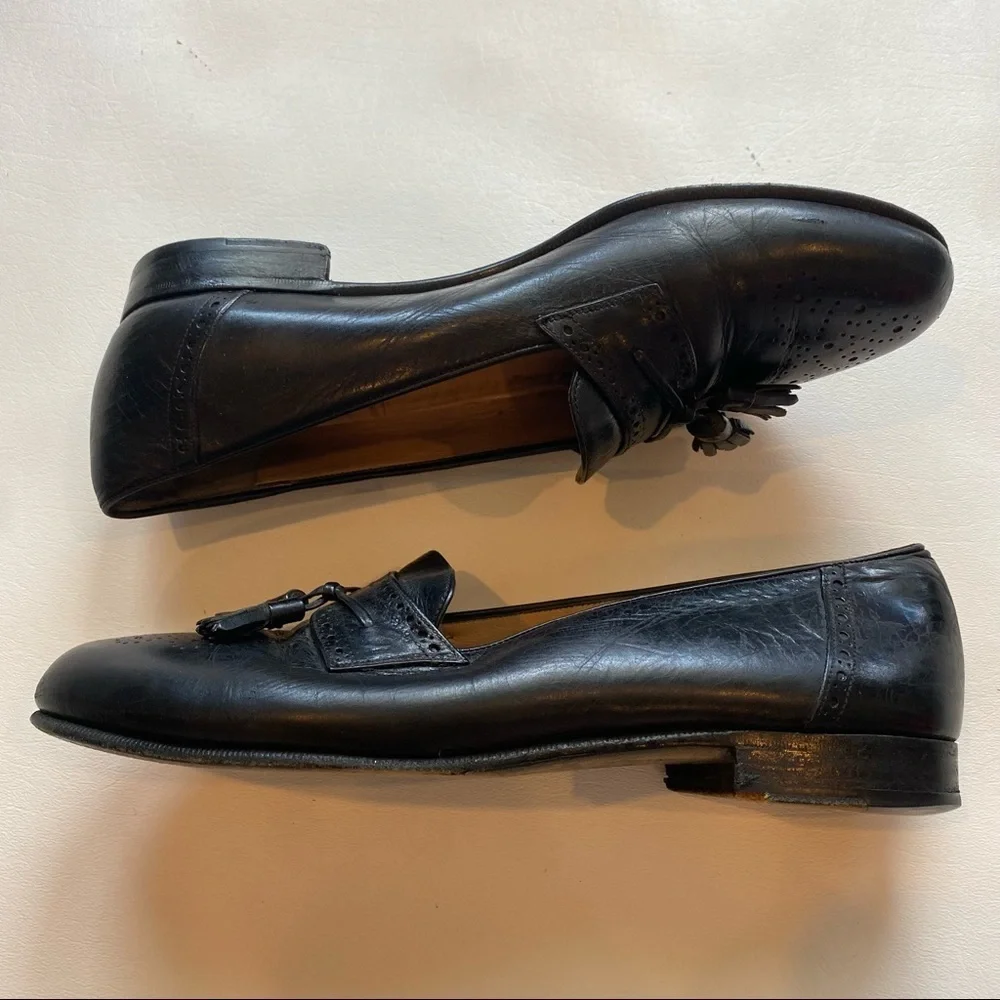 Salvatore Ferragamo Black Leather Tassel Loafers